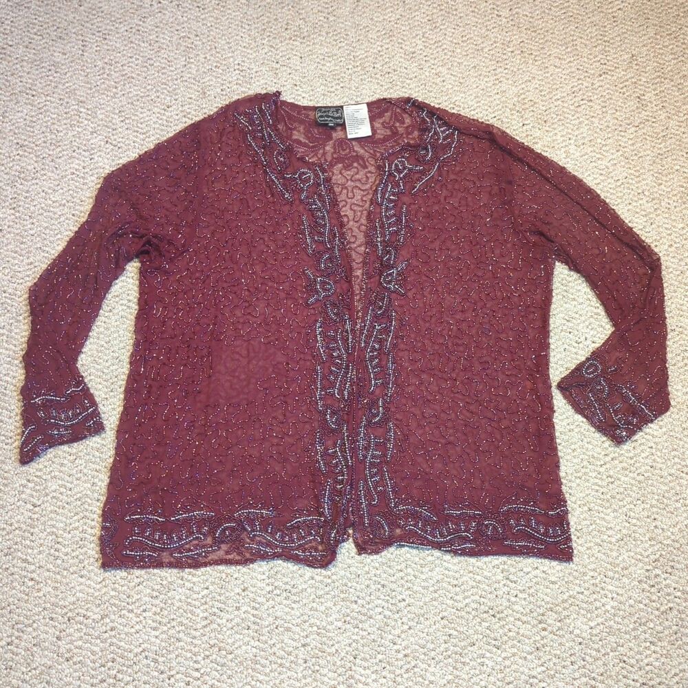 Jean for Joseph Le Bon Cardigan Jacket 20W Silk Sequin Beads Sheer Glam Party